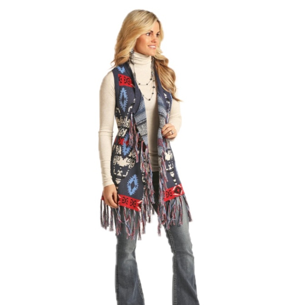 NWT Powder River Outfitters by Pandhandle Slim Aztec Fringe Vest Size M - Picture 1 of 11